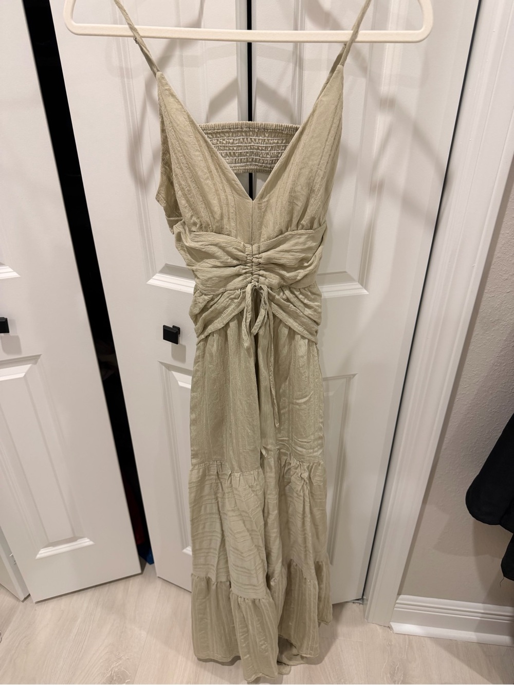 Vici Beige Tie-Front Tiered Maxi Dress